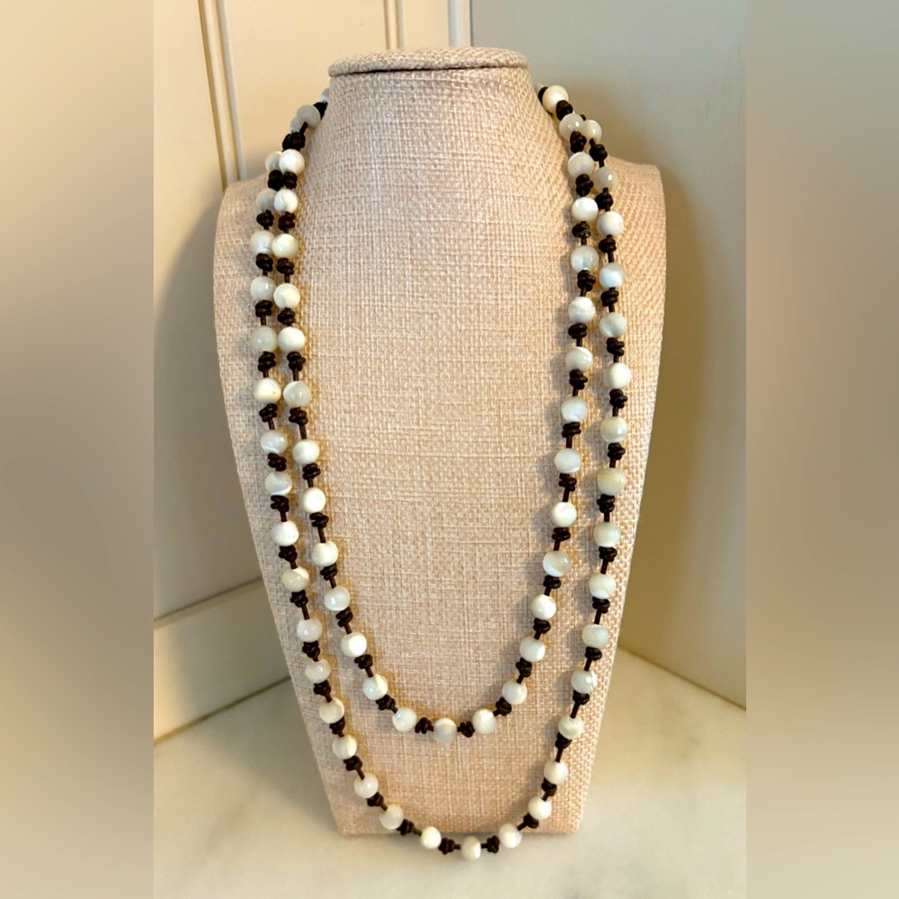 Hand knotted white faceted bead necklace/bracelet - 42” long